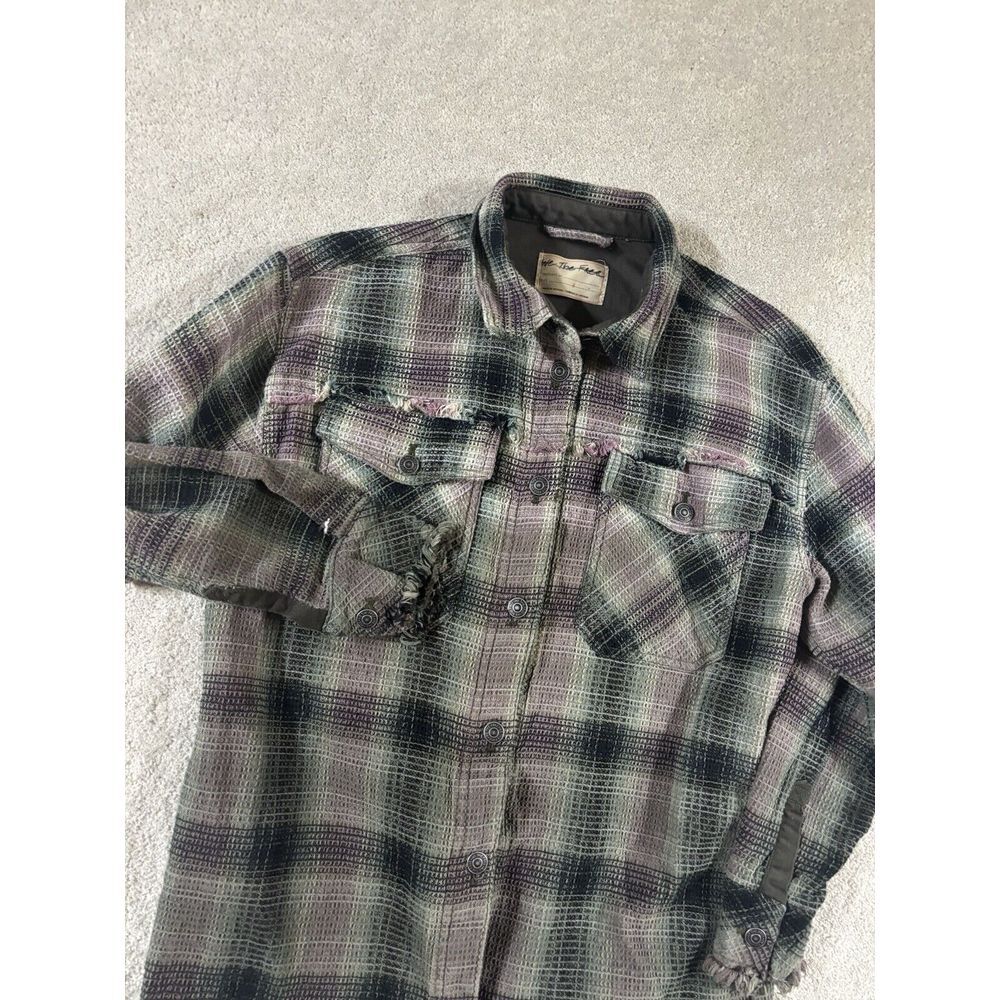 Free People We the‎ Free Anneli Plaid Shirt Jacket S Purple Green  Oversized EUC